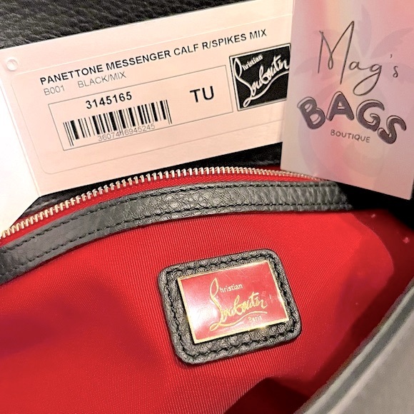 Louboutin: Panettone Spiked Chevron Messenger Bag (Black Multi) - Picture 15 of 17